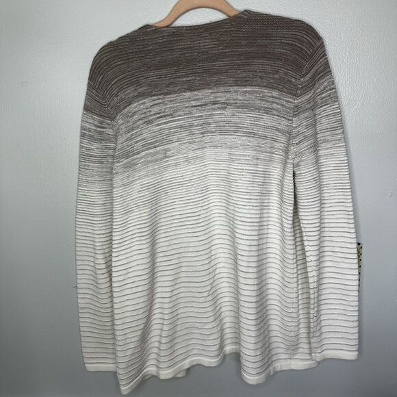 Chico's Cardigan Sweater 2 Striped Long Preppy Large Tan White Open Front - Picture 4 of 6